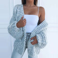 Women's Knit Cardigan - Chunky Knit - Open Front - Relaxed Fit - Long Sleeve