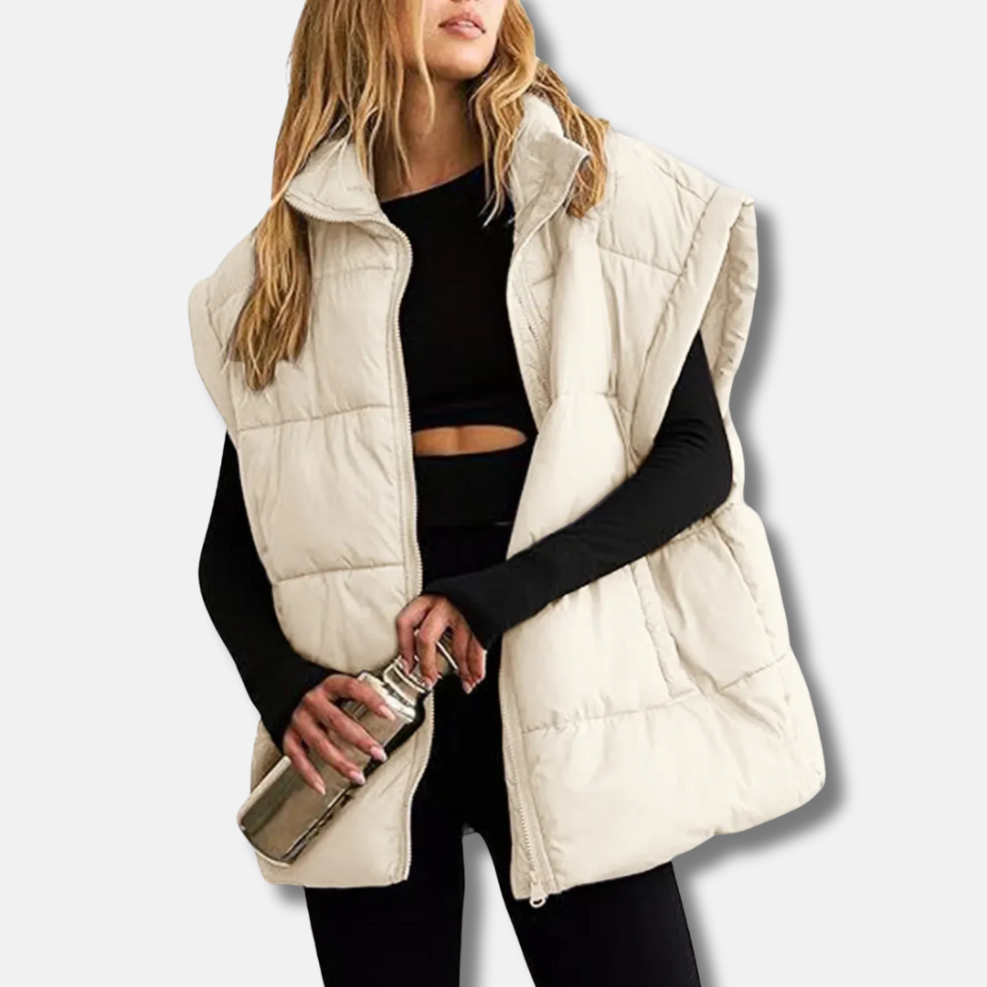 Quilted Stand Collar Hip Length Puffer Vest