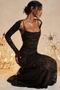 Women's Lace Dress - Elegant Corset-Design - Long-Sleeved - Fitted Evening Dress