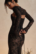 Women's Lace Dress - Elegant Corset-Design - Long-Sleeved - Fitted Evening Dress