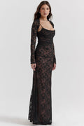 Women's Lace Dress - Elegant Corset-Design - Long-Sleeved - Fitted Evening Dress