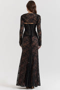 Women's Lace Dress - Elegant Corset-Design - Long-Sleeved - Fitted Evening Dress
