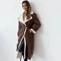 Women's Long Shearling Leather Coat – Relaxed Fit – Double Breasted – Wide Lapels