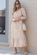 Women's Maxi Dress - V-Neck Wrap Design - Tie Belt - Long Puff Sleeves - Airy Fit