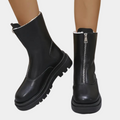 Women's Ankle Boots - Leather Look - Chunky Sole - Side Zipper - Comfortable and Stylish