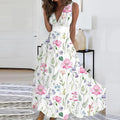 Women's Maxi Dress – Sleeveless – V-Neck – Lightweight – Floral Print – Elegant Fit