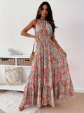 Women's Maxi Dress - Halterneck - Flowy A-line - Paisley Pattern