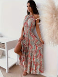 Women's Maxi Dress - Halterneck - Flowy A-line - Paisley Pattern