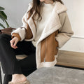 Women's Shearling Jacket - Oversized Fit - Suede Look - Zipper Closure - Warm and Stylish