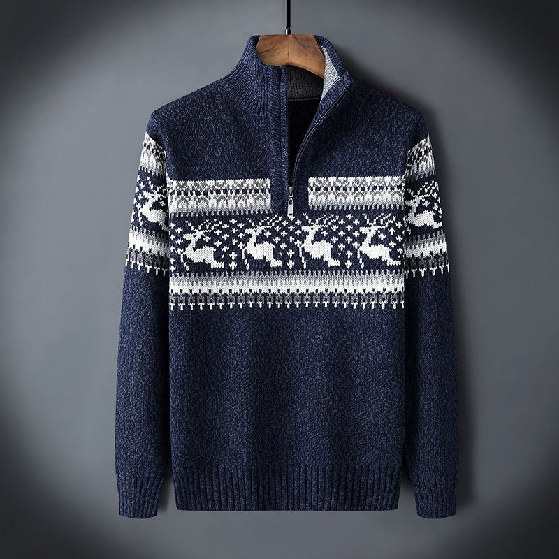 Nordic Pattern Wool Blend Half Zipper Knit Sweater