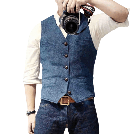 Slim Fit V-Neck Button Vest