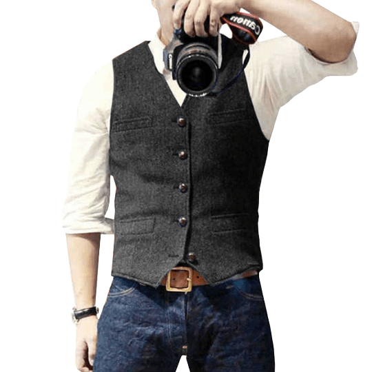 Slim Fit V-Neck Button Vest