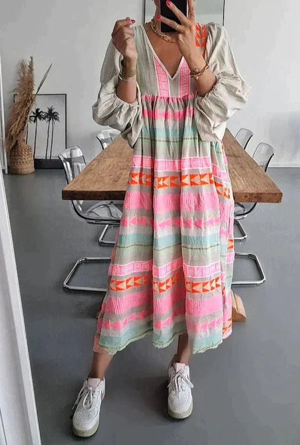 Women's Maxi Dress – Bohemian Style – Loose Fit – Long Sleeves – Lightweight Breathable Fabric