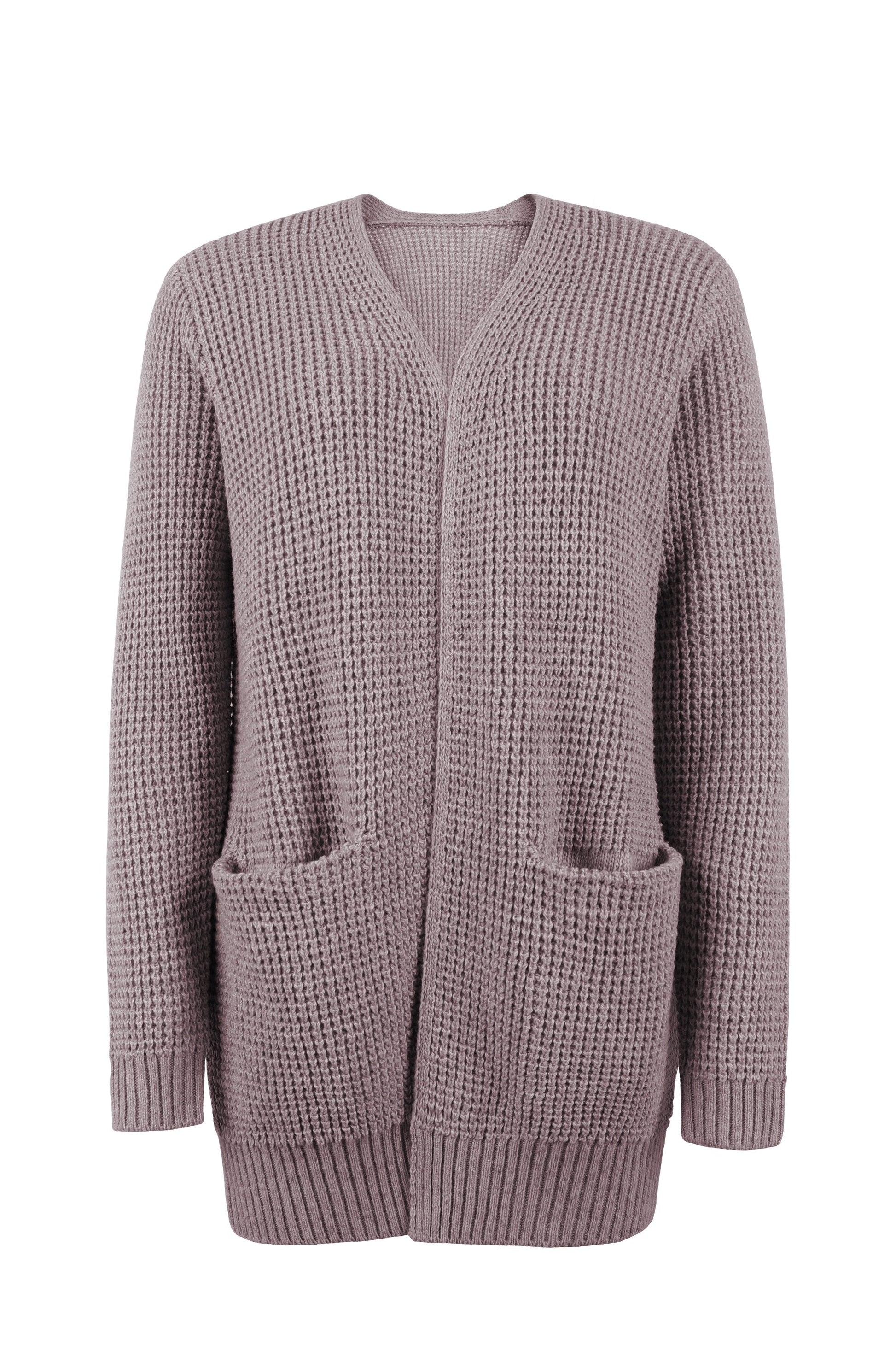 Women's Cardigan – Open Front – Long Style – Knit with Texture – Relaxed Fit
