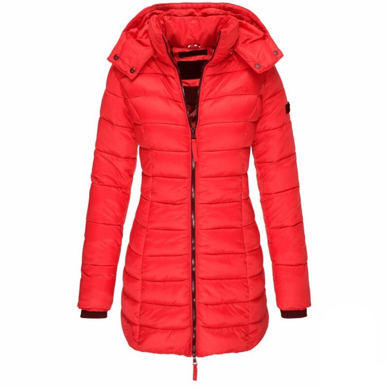Women's Winter Jacket – Padded – Mid-Length – Detachable Hood – Tailored Fit