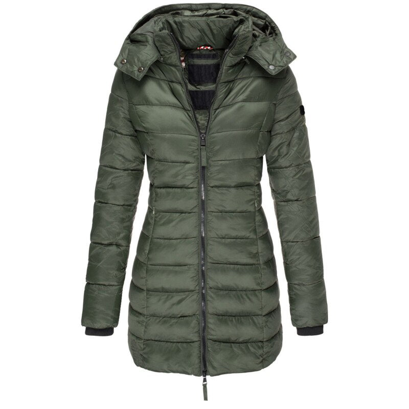 Women's Winter Jacket – Padded – Mid-Length – Detachable Hood – Tailored Fit