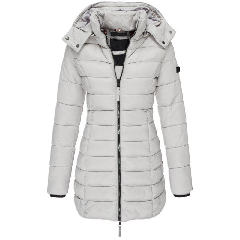 Women's Winter Jacket – Padded – Mid-Length – Detachable Hood – Tailored Fit