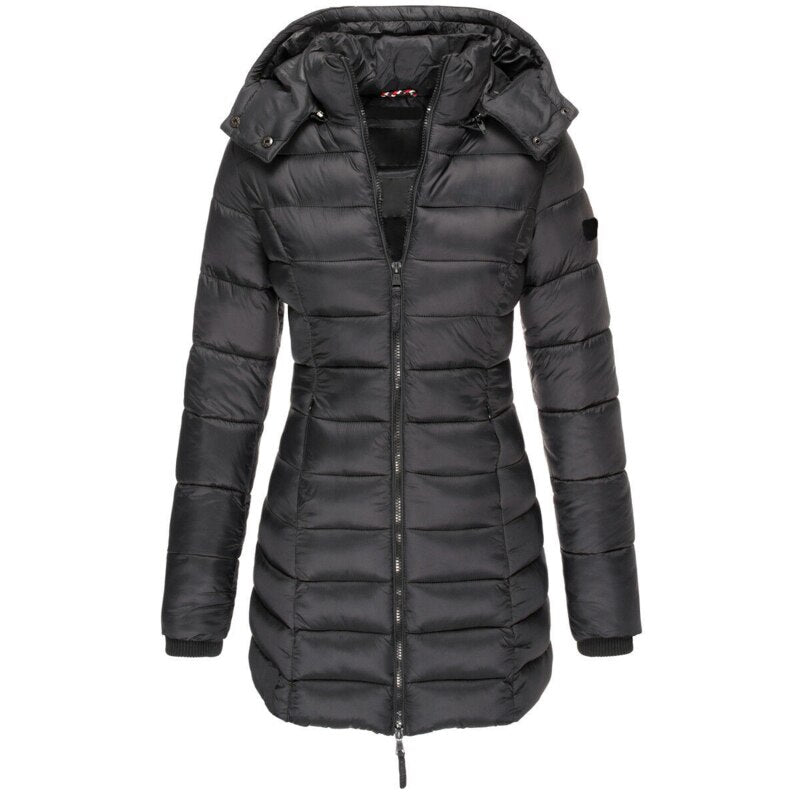 Women's Winter Jacket – Padded – Mid-Length – Detachable Hood – Tailored Fit