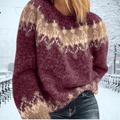 Women's Knit Sweater – Wool Blend – Oversize Fit – Round Neck – Nordic Pattern