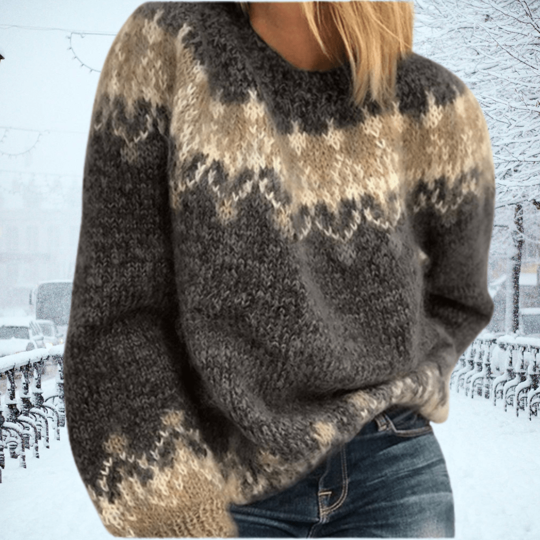 Wool Blend Oversize Nordic Knit Sweater