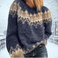 Women's Knit Sweater – Wool Blend – Oversize Fit – Round Neck – Nordic Pattern