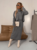 Women's Knit Dress – High Turtleneck – Long Sleeved – Relaxed Fit – Midi Length