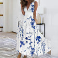Women's Maxi Dress – Sleeveless – V-Neck – Lightweight – Floral Print – Elegant Fit