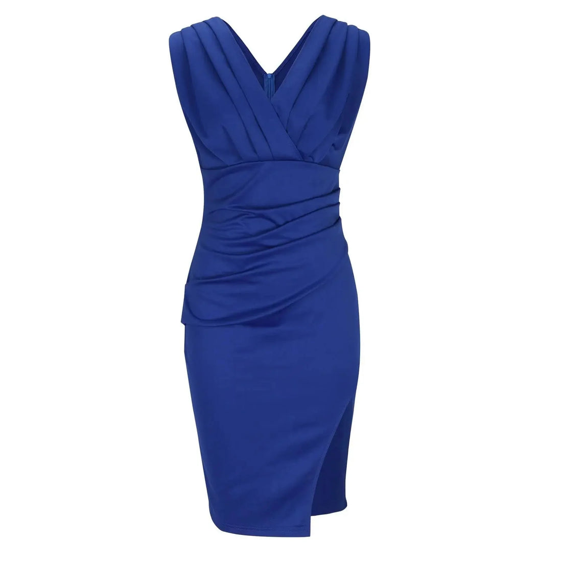 Form-Fitting Draped Sleeveless V-Neck Dress