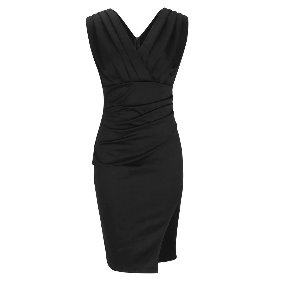 Form-Fitting Draped Sleeveless V-Neck Dress