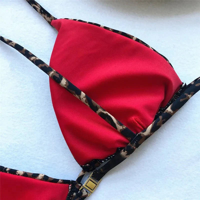 Women's Bikini Set – Trident Top – High-Cut Bottom – Adjustable Straps – Leopard Print