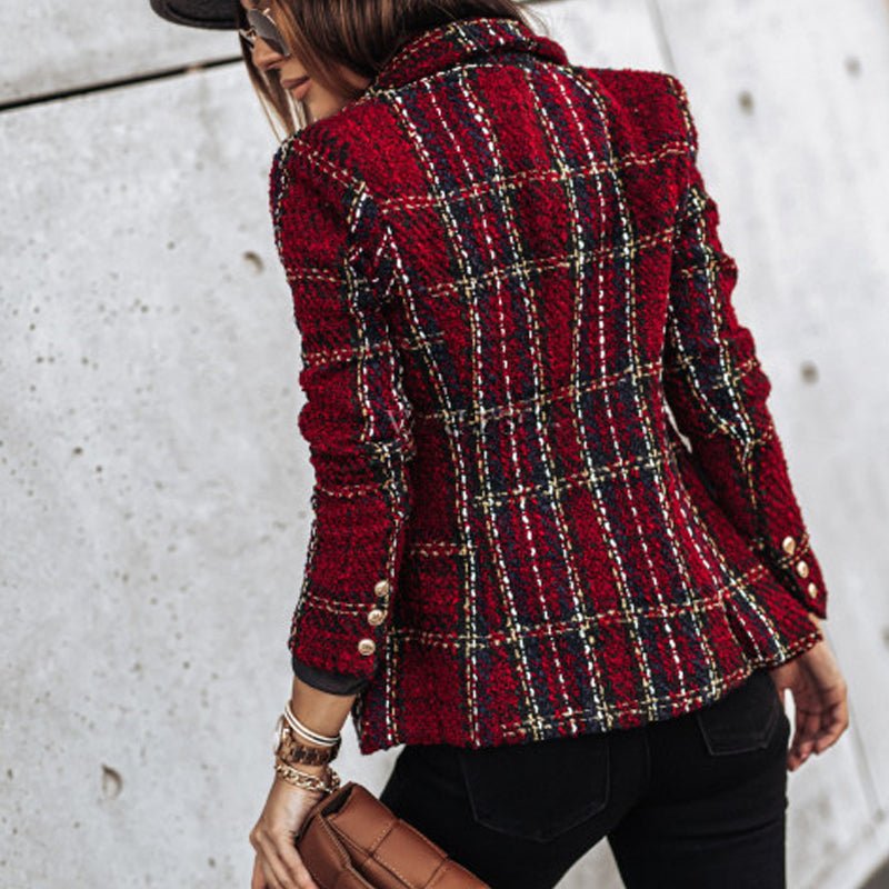 Women's Blazer – Tailored Fit – Double-Breasted – Tweed – Checkered Pattern