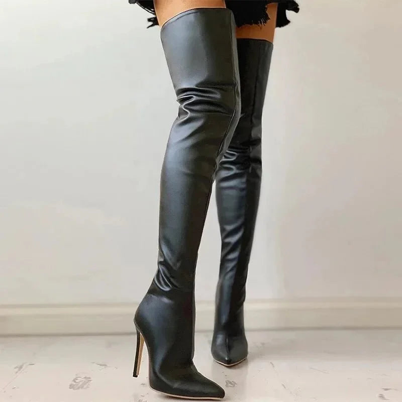Women's Overknee Boots - Sleek Design - Pointed Toe - Stiletto Heel - Elegant Fit