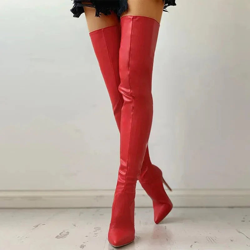 Women's Overknee Boots - Sleek Design - Pointed Toe - Stiletto Heel - Elegant Fit