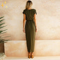 Women's Maxi Dress - Light and Airy - Tie at Waist - Asymmetric Slit