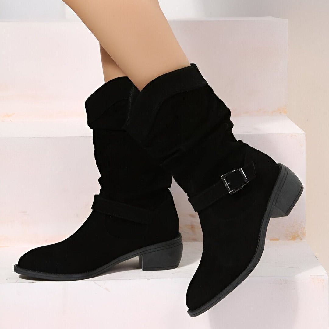 Comfortable Suede Ruched Low Heel Boots
