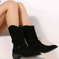Women's Boots - Suede - Ruched Design - Low Heel - Comfortable and Stylish