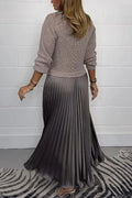 Women's Maxi Skirt - Pleated Design - High Waist - Elegant Folds