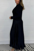 Women's Maxi Skirt - Pleated Design - High Waist - Elegant Folds