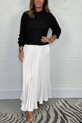 Women's Maxi Skirt - Pleated Design - High Waist - Elegant Folds