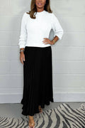 Women's Maxi Skirt - Pleated Design - High Waist - Elegant Folds