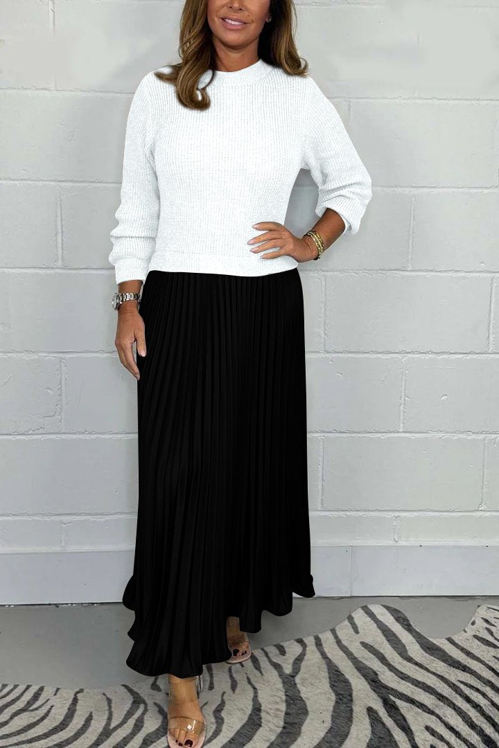 Women's Maxi Skirt - Pleated Design - High Waist - Elegant Folds