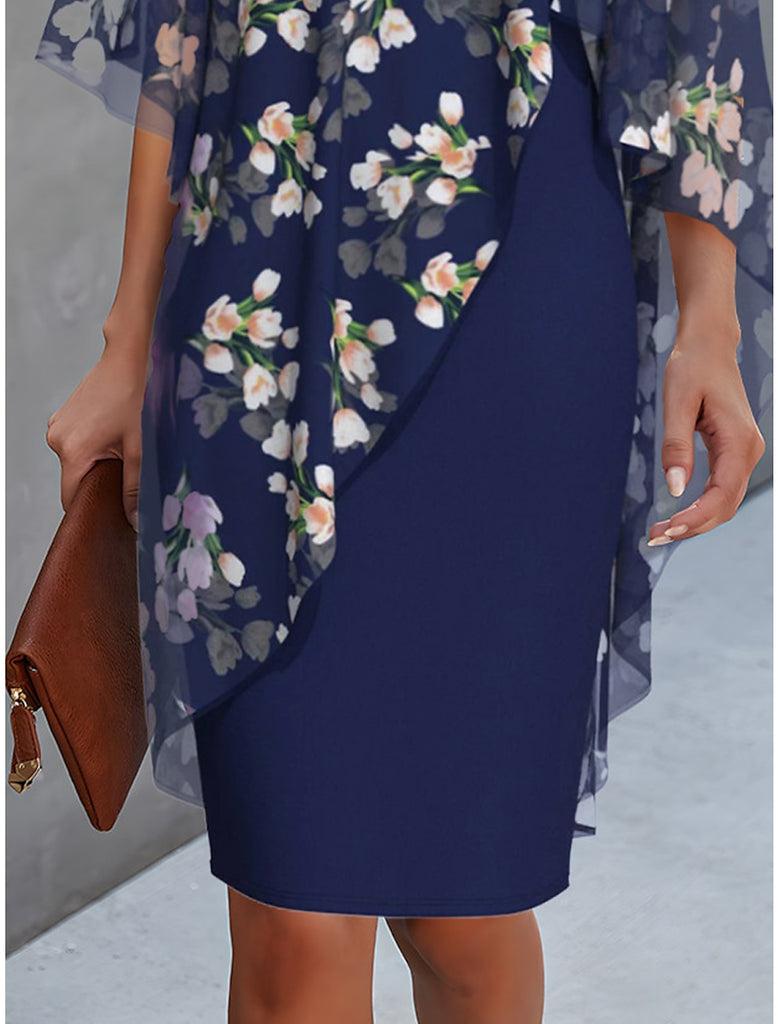 Floral Layered Chiffon Sheath Dress