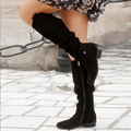 Women's Knee-High Boots – Suede – Low Heel – Zipper – Buckle Detail