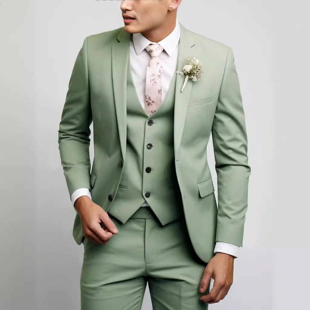 Wool Blend Tailored Notch Lapel Three-Piece Suit