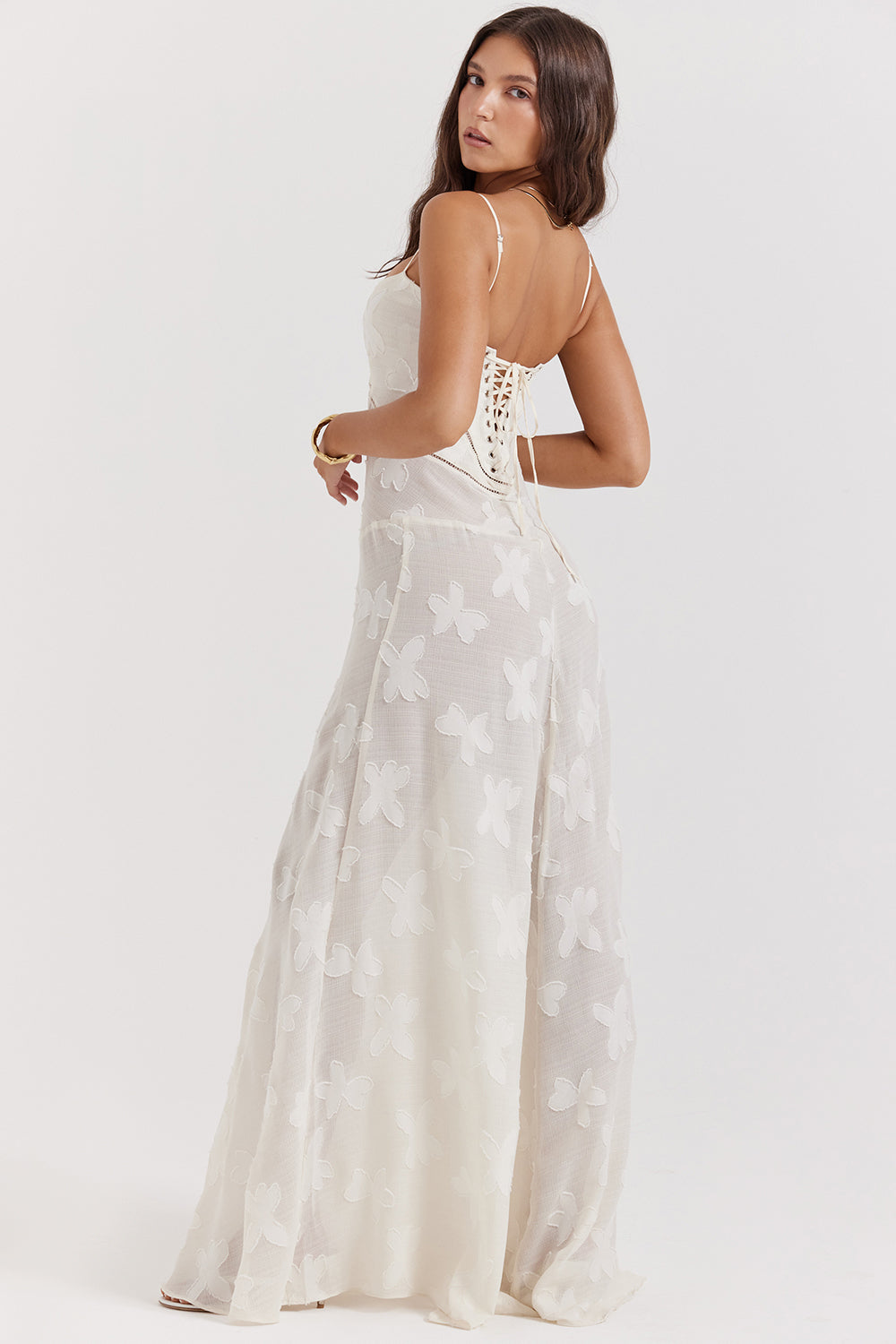 Lace Back Floral Appliqué Maxi Dress