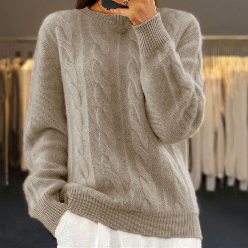 Wool Blend Cable Knit Relaxed Fit Sweater