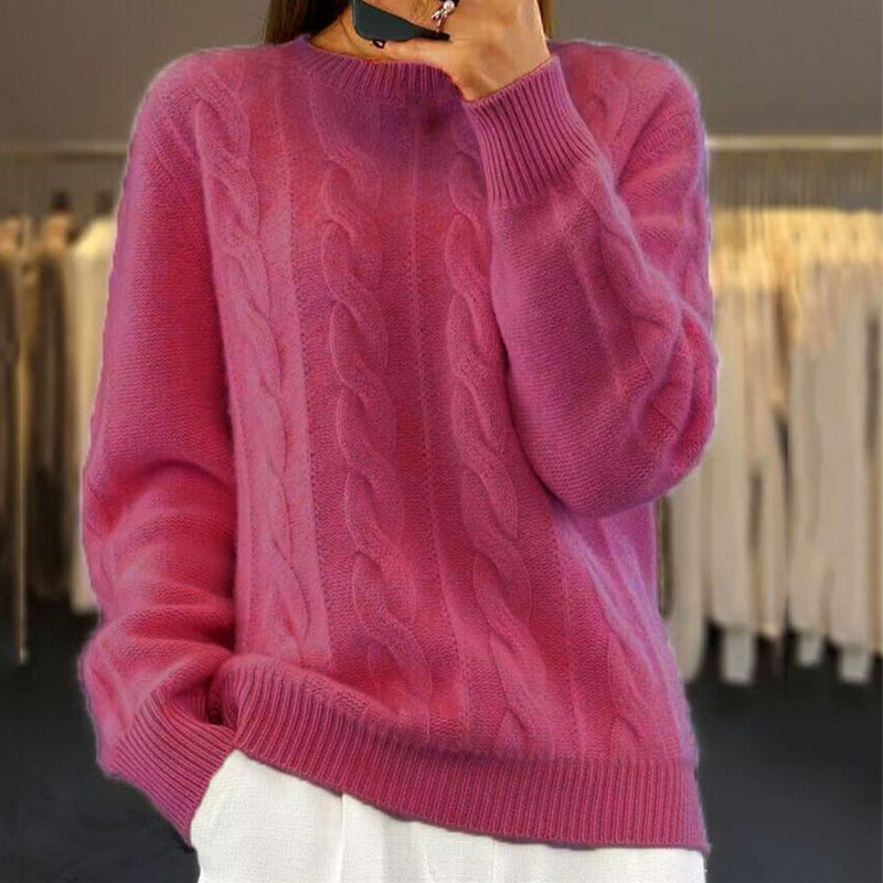 Wool Blend Cable Knit Relaxed Fit Sweater