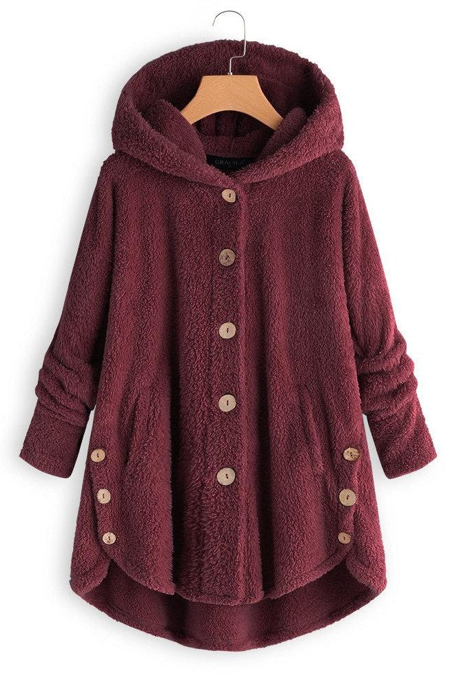 Oversized Sherpa Texture Hooded Coat
