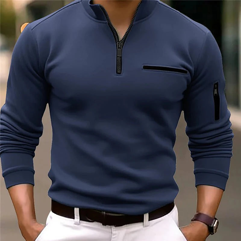 Quarter Zip Zipper Pocket Pullover Sweater