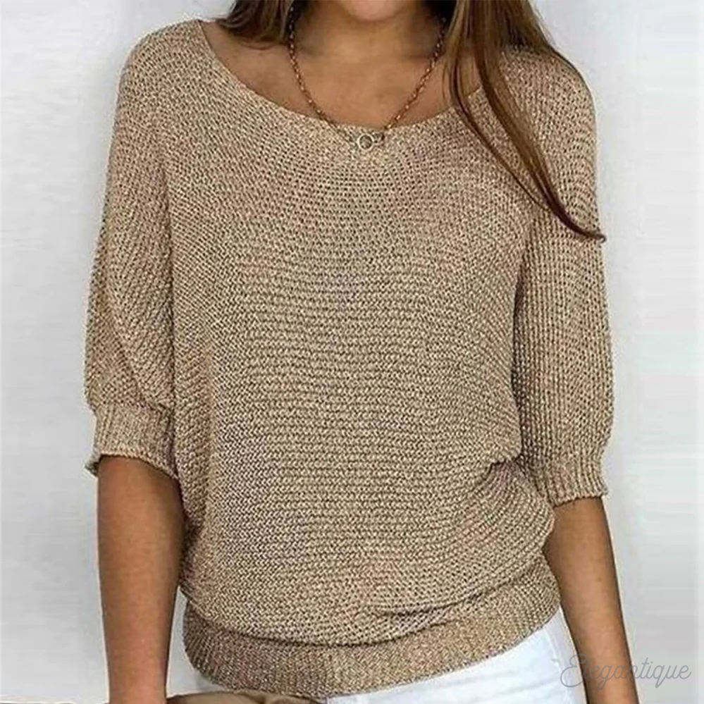 Loose Fit Wide Boat Neck Knit Sweater